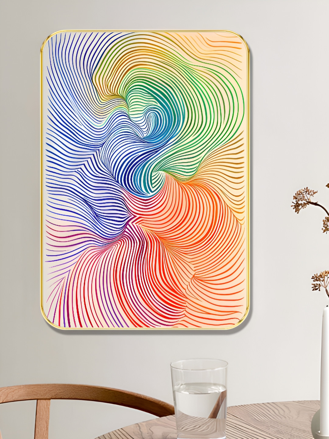 Livin'luxe Pink & Purple Rainbow Swirl Line Printed Wall Art