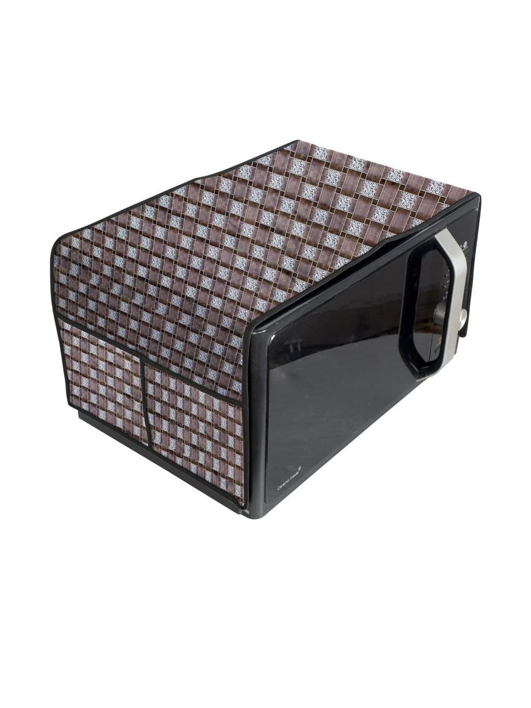 Waterproof & Dustproof PVC Microwave Oven Top Cover with 4 Utility Pockets Bask