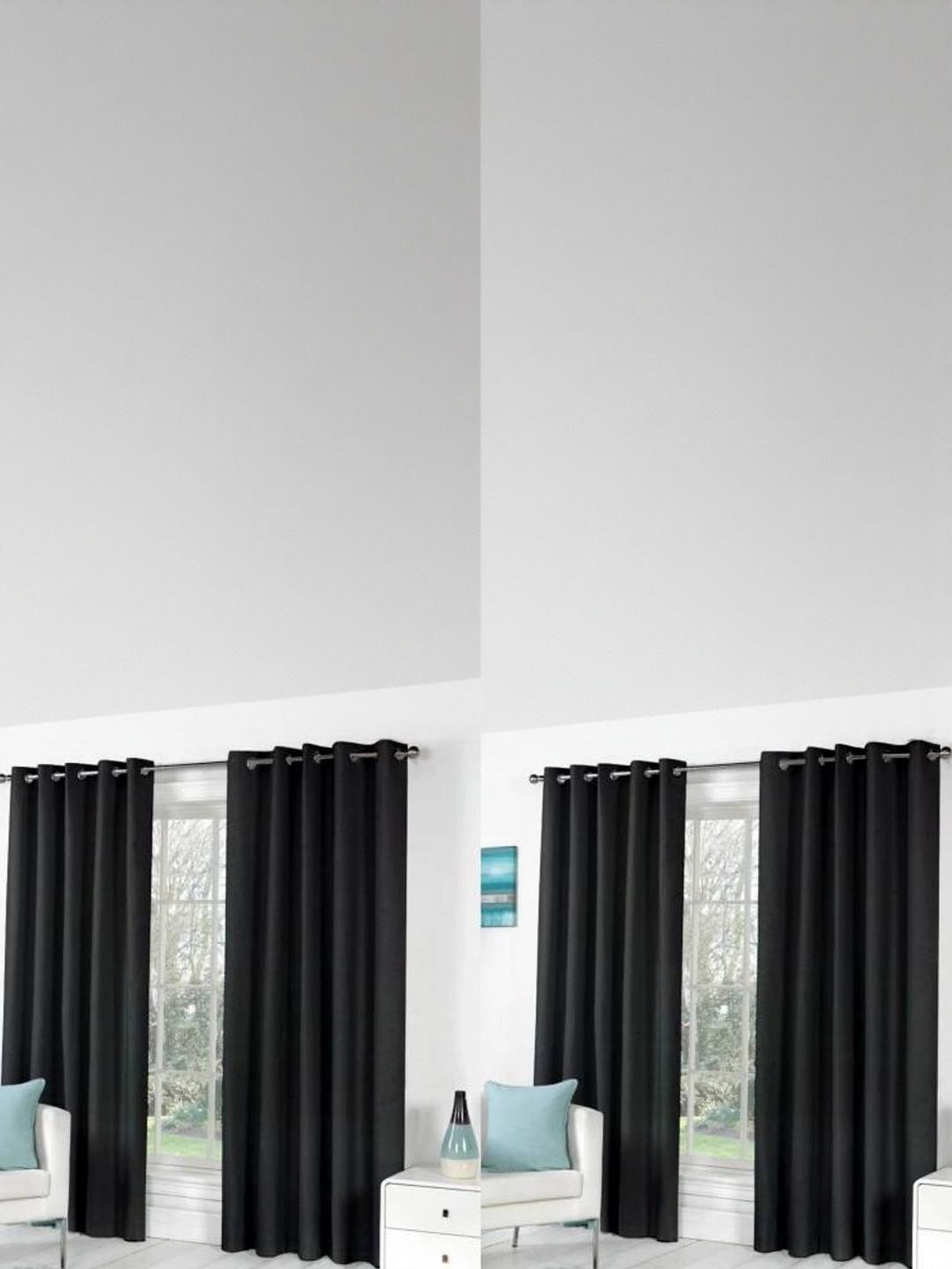 270 cm (9 ft) Polyester Semi Transparent Long Door Curtain (Pack Of 4) (Plain, Black)