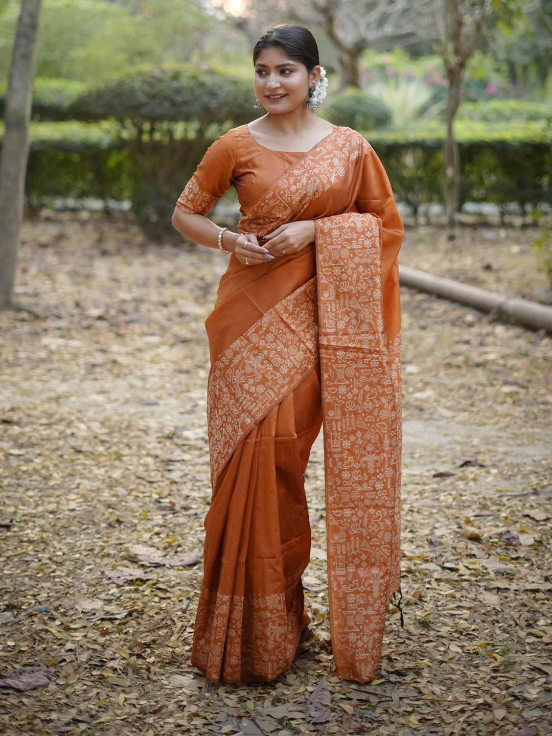 KALINI Ethnic Motifs Gala Printed Border Saree