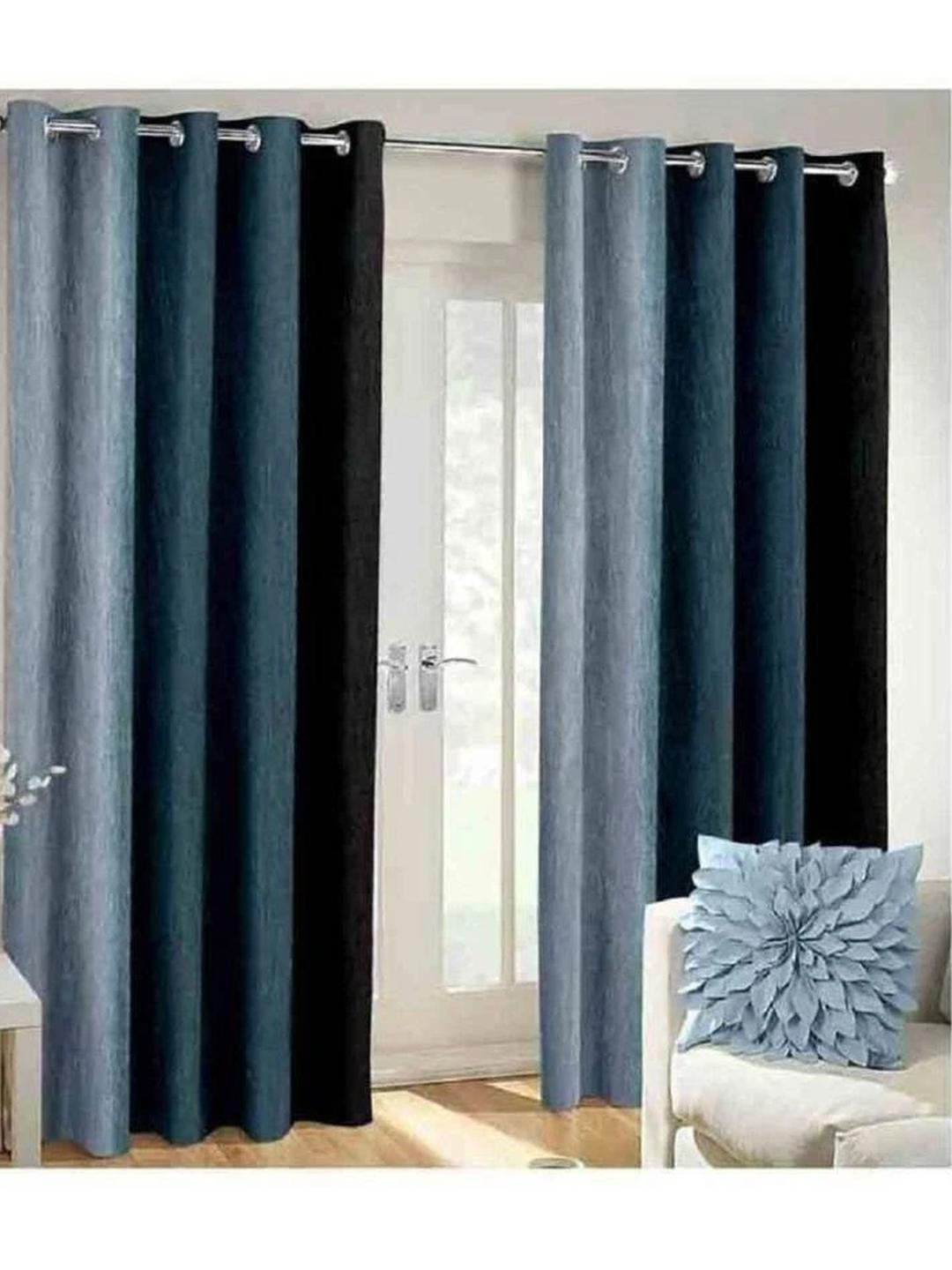213 cm (7 ft) Polyester Semi Transparent Door Curtain (Pack Of 2) (Solid, Black)