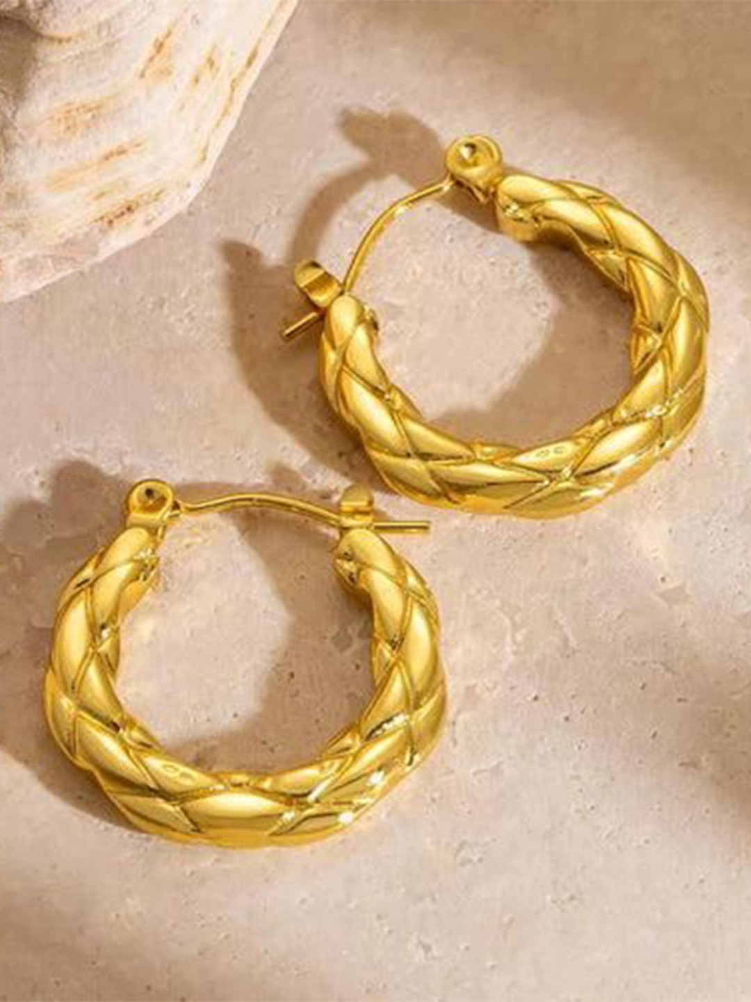 THEPANDASTOREE Waterproof Circular Braided Gold-Toned Hoops