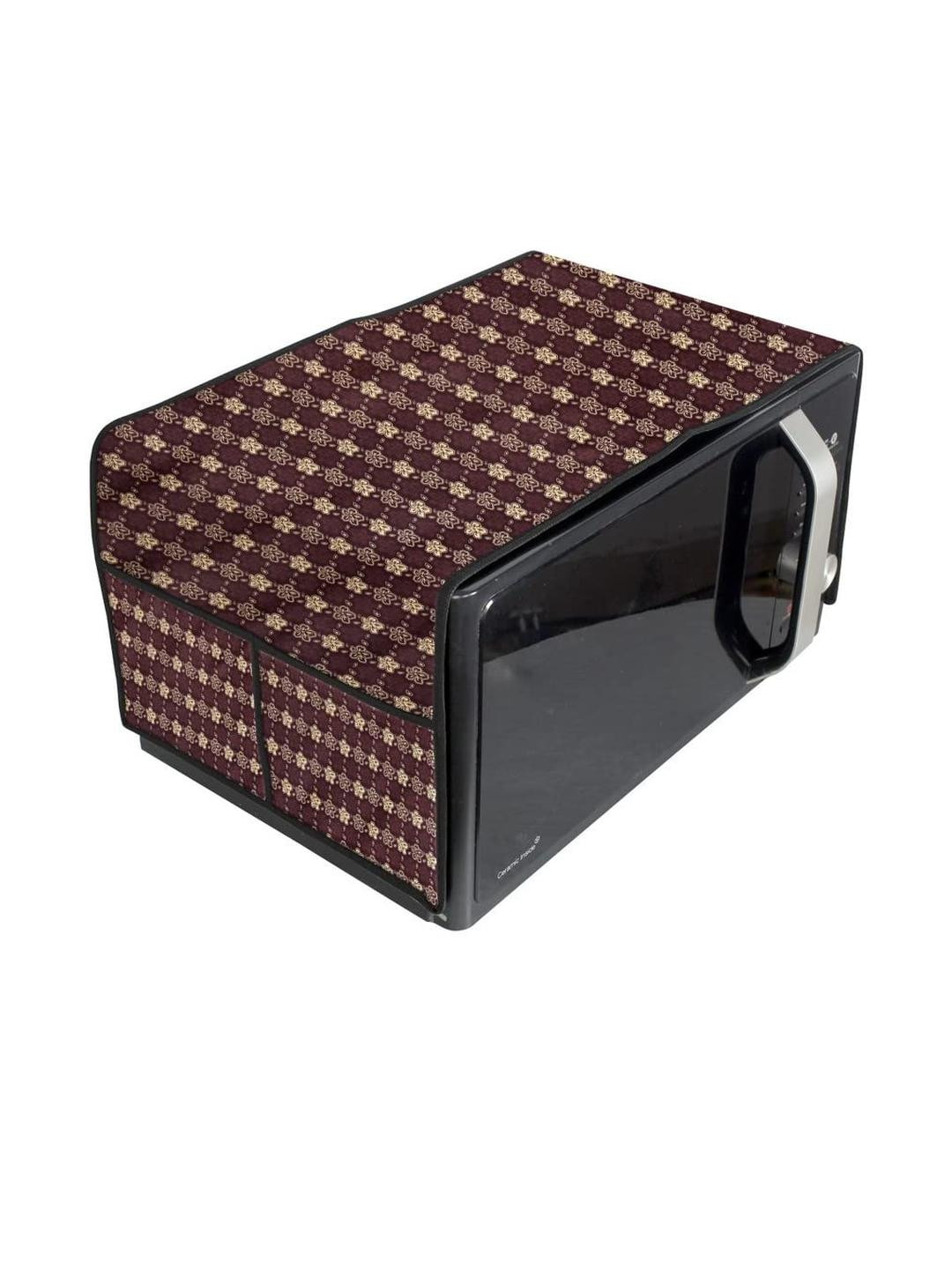 Waterproof & Dustproof PVC Microwave Oven Top Cover with 4 Utility Pockets Flor