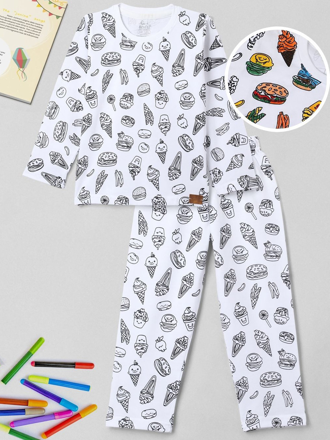FUNKRAFTS Kids Printed Pure Cotton Long Sleeves T-shirt With Pyjamas