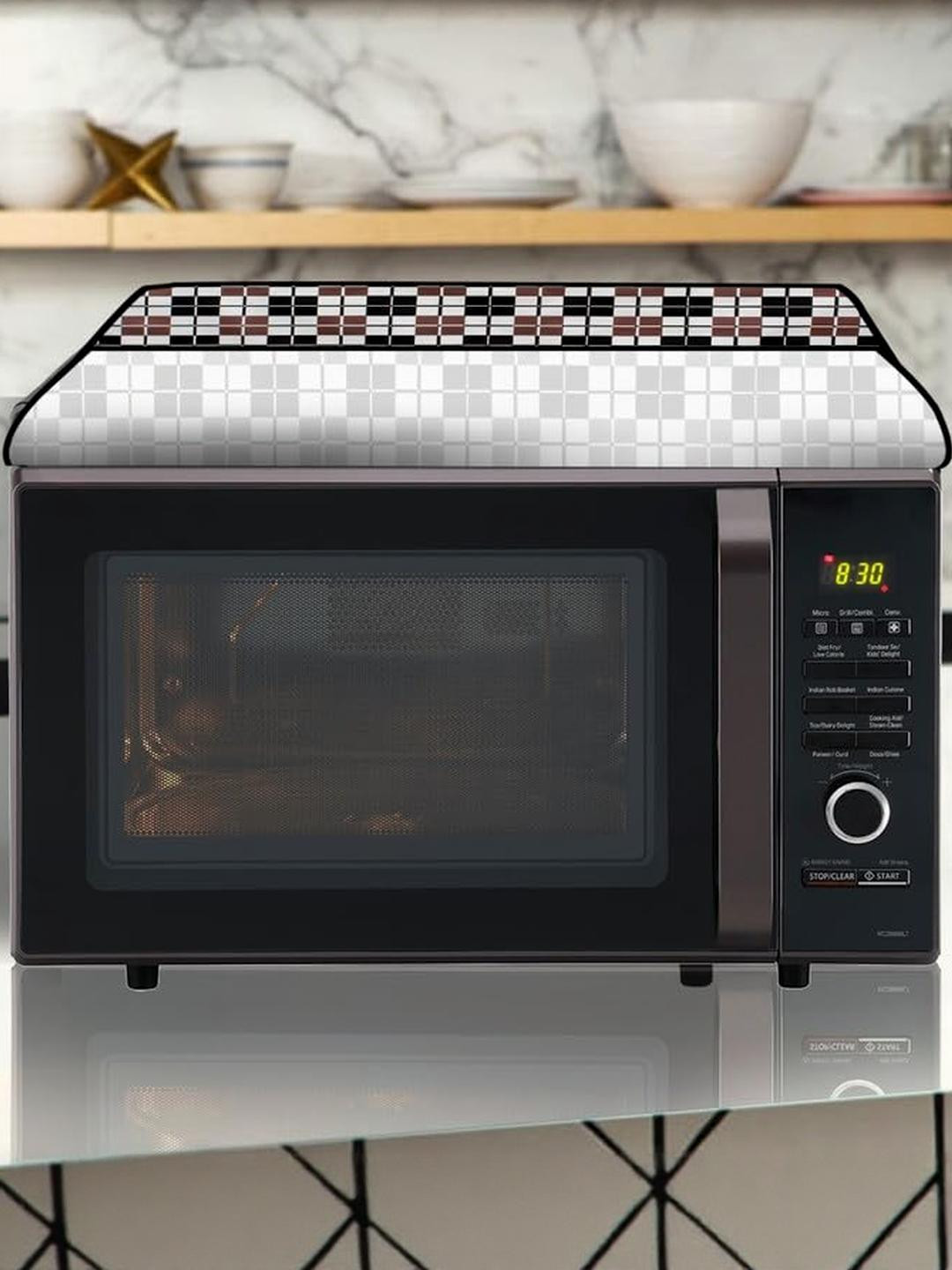 The Furnishing Tree PVC Waterproof Microwave Oven Cover Compatible for LG 28L MC2886BLT Checkered P