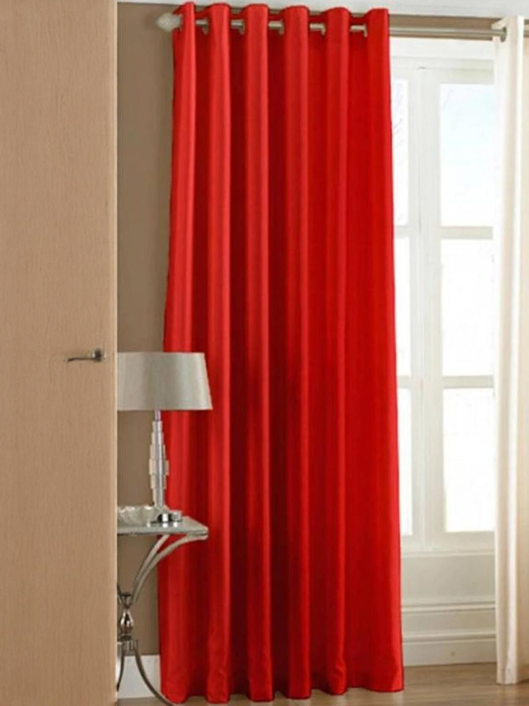 213 cm (7 ft) Polyester Semi Transparent Door Curtain (Pack Of 2) (Solid, Red, Cream)