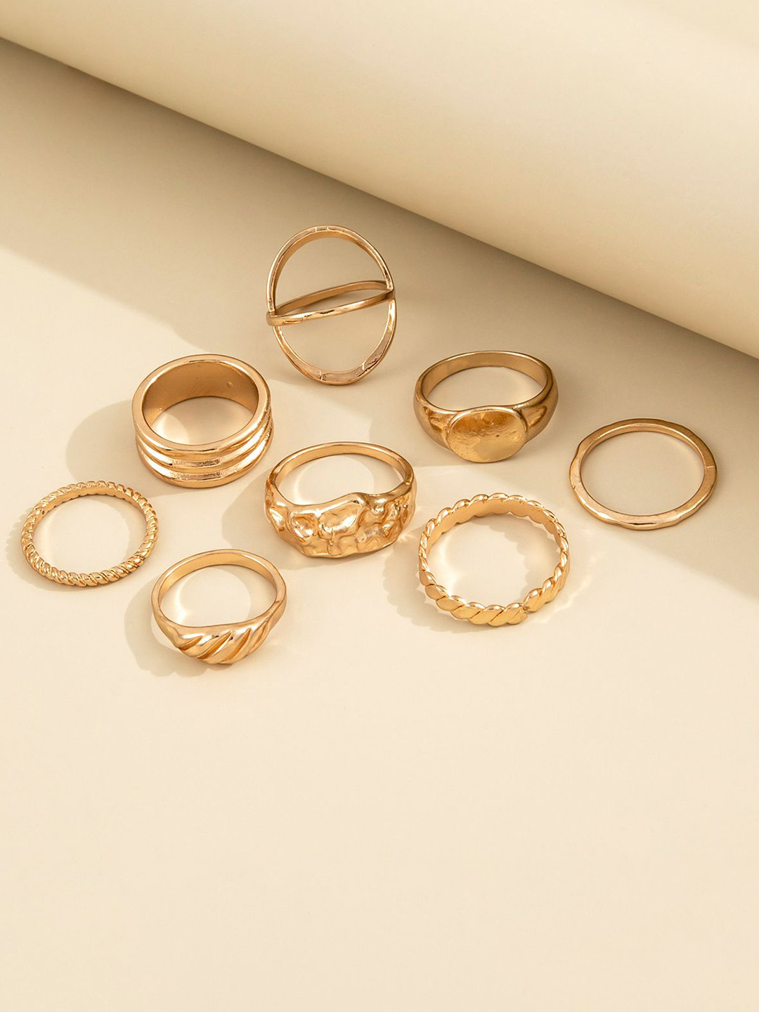Shining Diva Fashion Set Of 8 Gold-Plated Ring