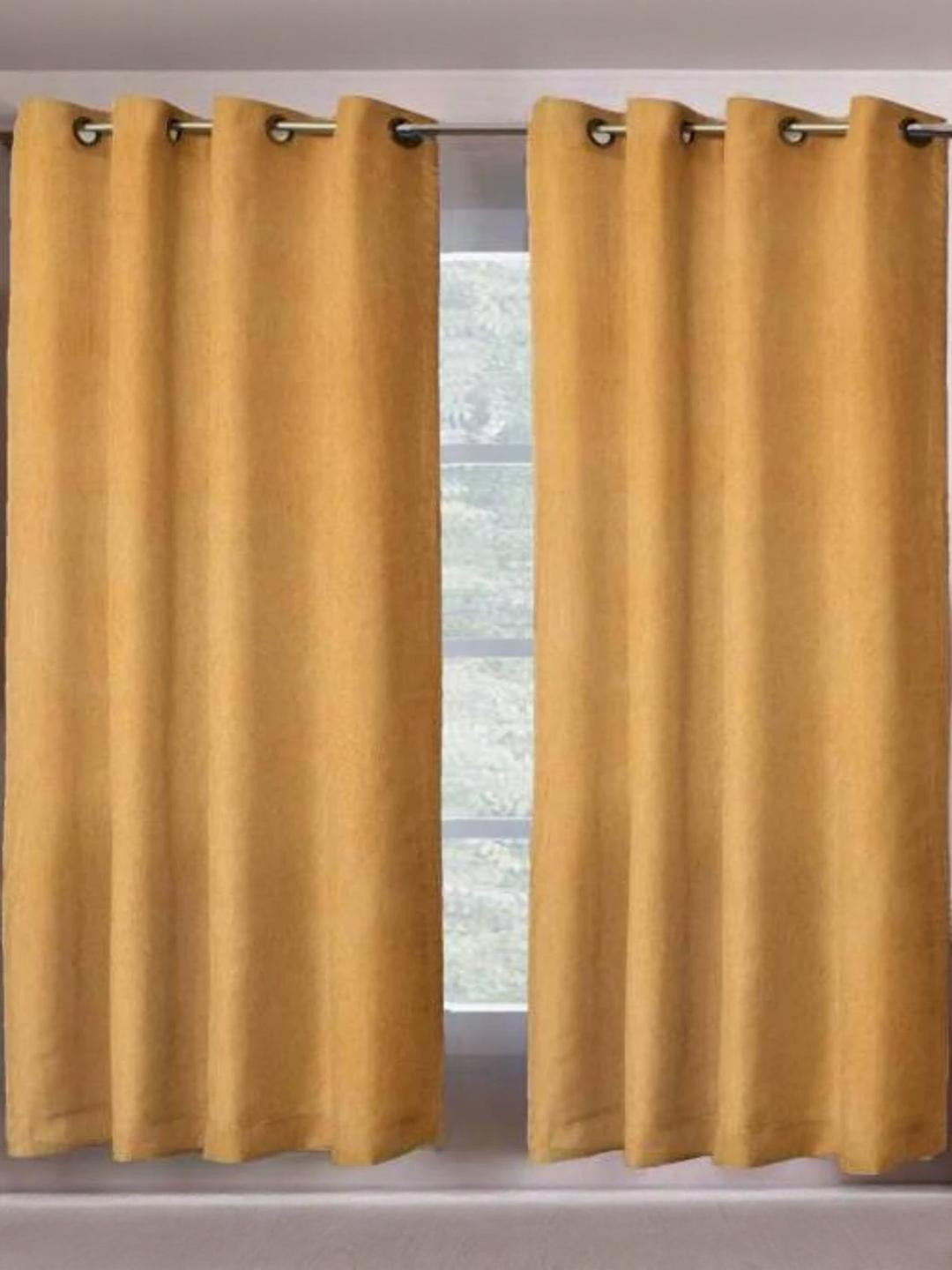 151 cm (5 ft) Polyester Semi Transparent Window Curtain (Pack Of 2) (Plain, Golden)