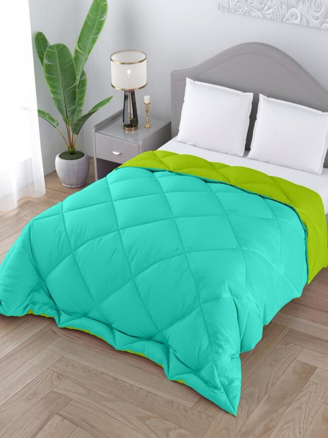CHICERY Green & Turquoise Blue Microfiber AC Room Reversible Double Bed Comforter