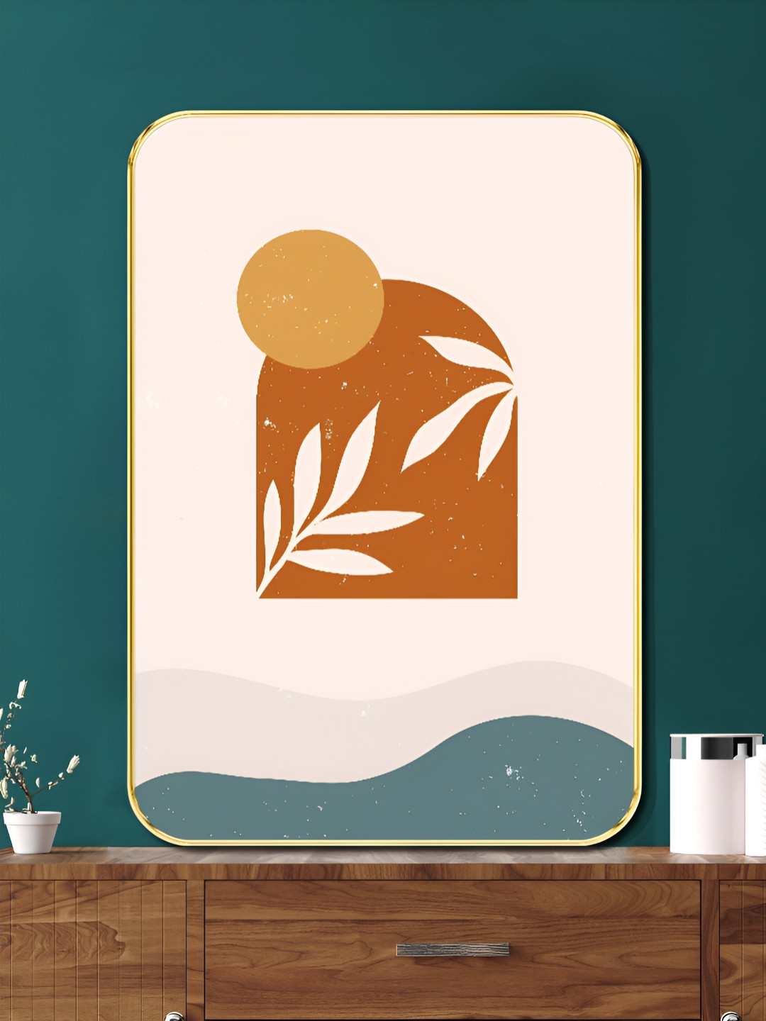 Livin'luxe Off White & Orange Abstract Sunset Leaf Wall Art