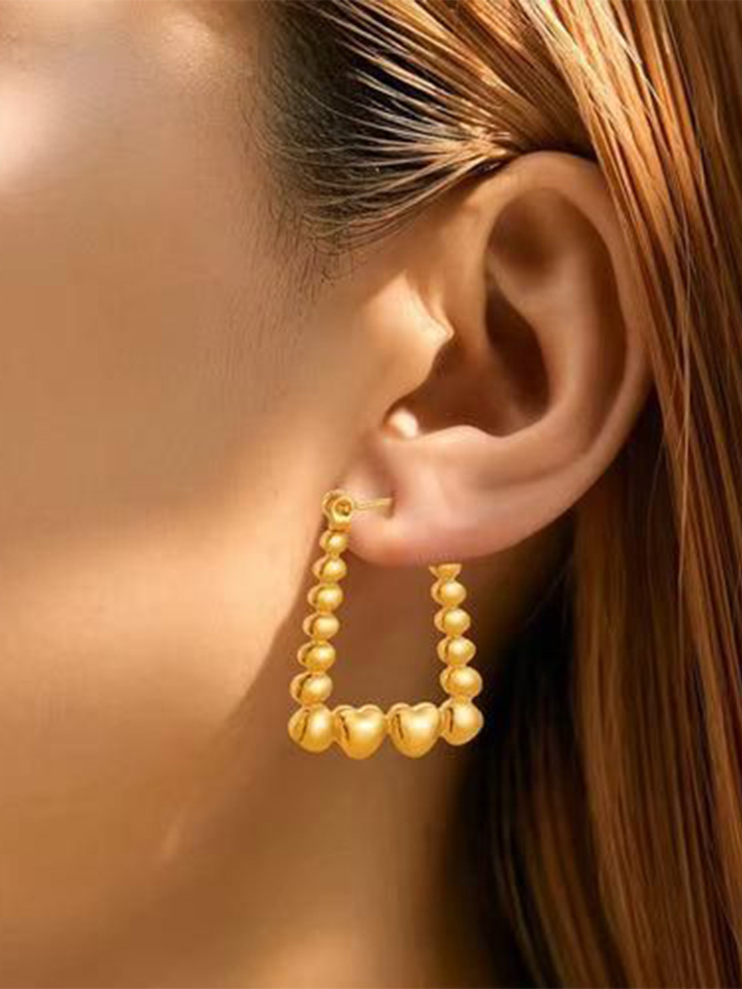 THEPANDASTOREE Bubble Heart Gold Plated Waterproof Stainless Steel Hoop Earrings