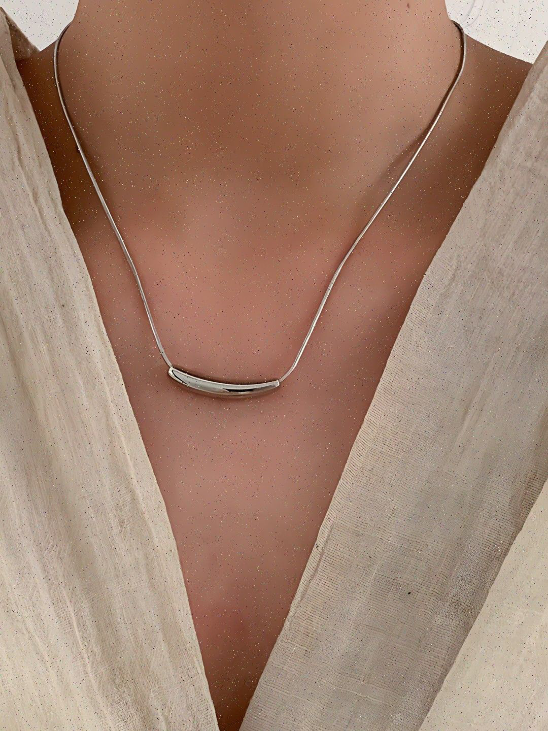 OUZEL Stainless Steel 18KT Silver-Plated Mini Curved Bar Shaped Minimal Chain