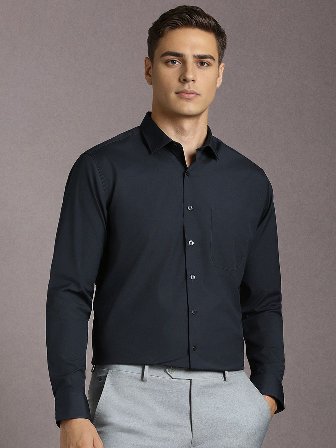 Louis Philippe Spread Collar Formal Slim Fit Shirt