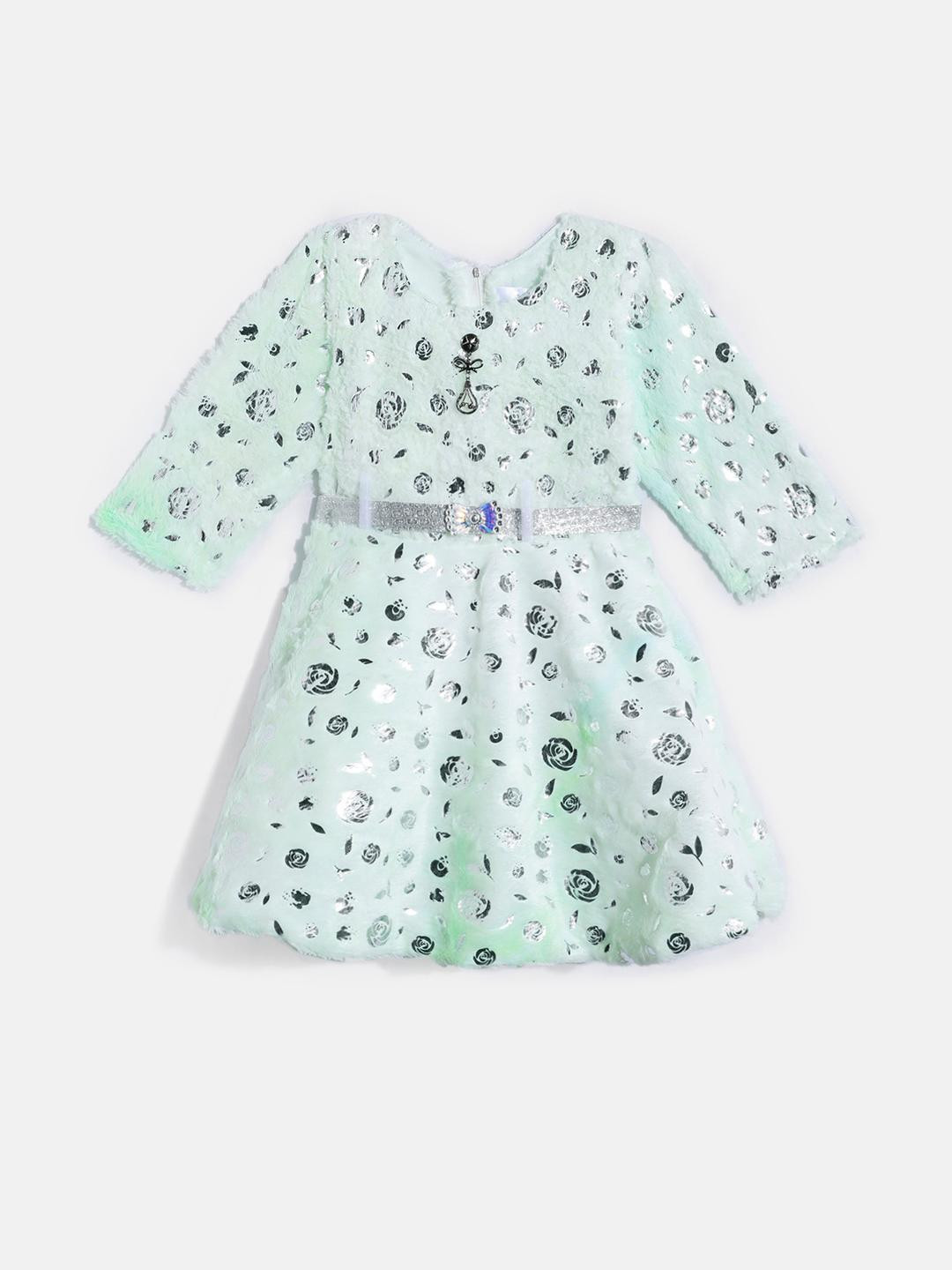 Muhuratam Kids-Girls Sea Green Dresses