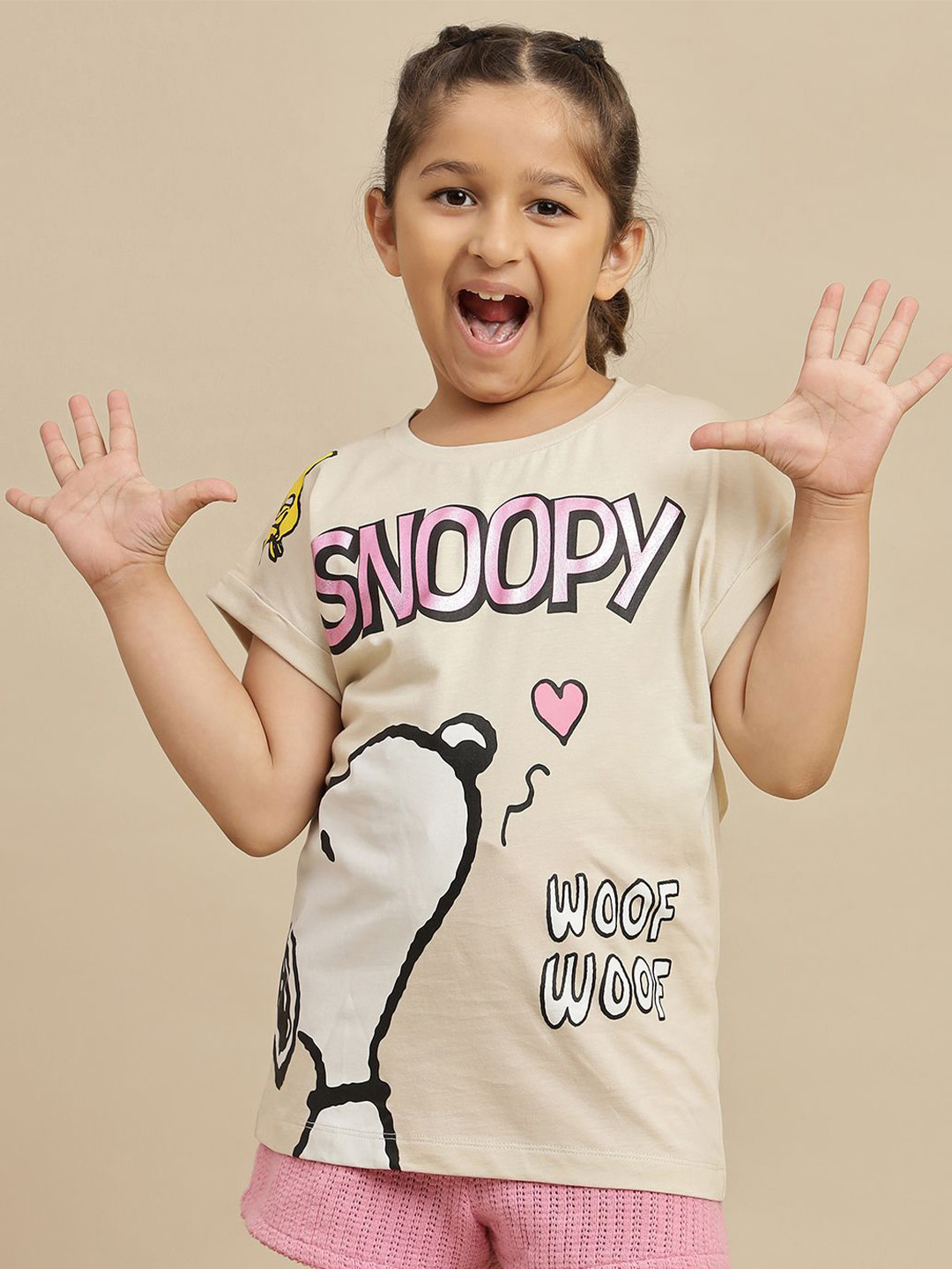 Kids Ville Girls Snoopy Printed Oversized Tshirt