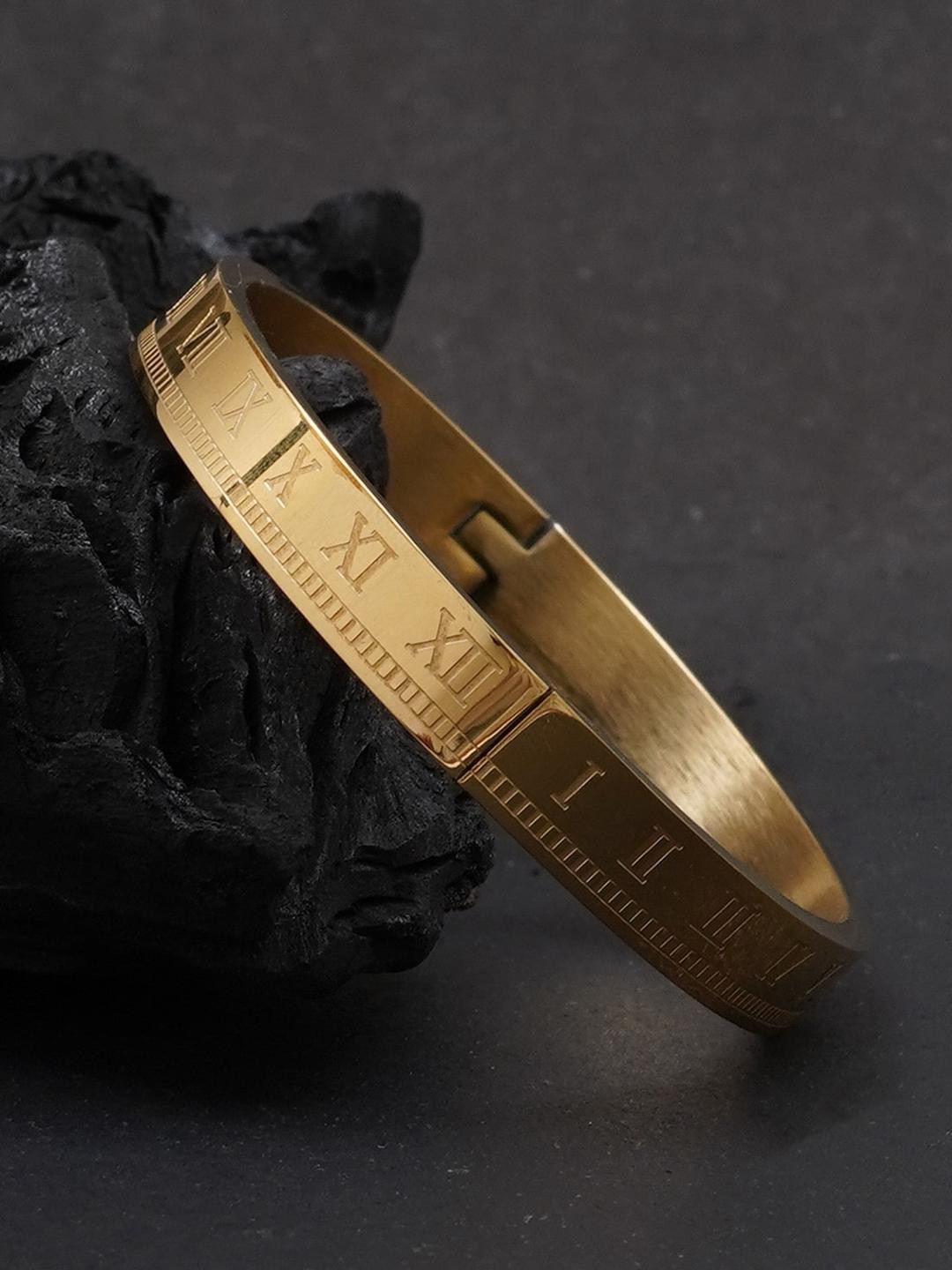 MILLER Men Gold-Plated Alloy Kada Interlock Casual Bracelet