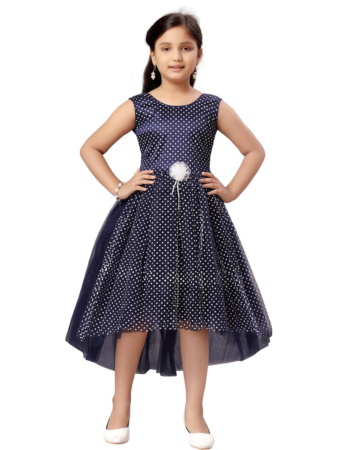 Muhuratam Kids-Girls Navy Blue Dresses