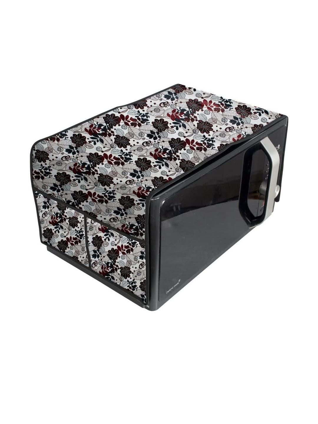 Waterproof & Dustproof PVC Microwave Oven Top Cover with 4 Utility Pockets Trad