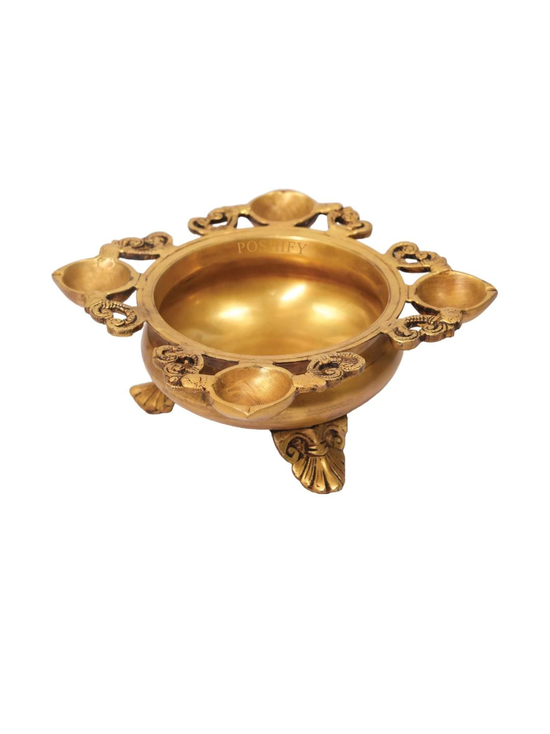 POSHIFY Pure Brass Urli with 4 Diya for Home Pooja Room