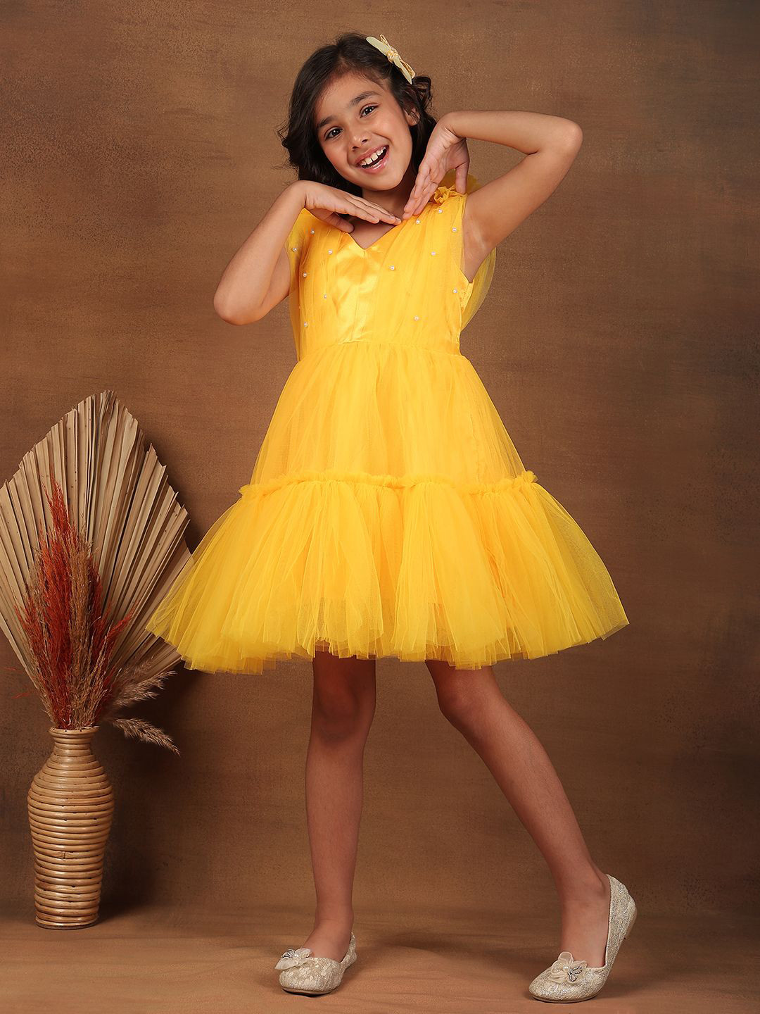 Superminis Girls PU Coated Net Fit & Flare Dress