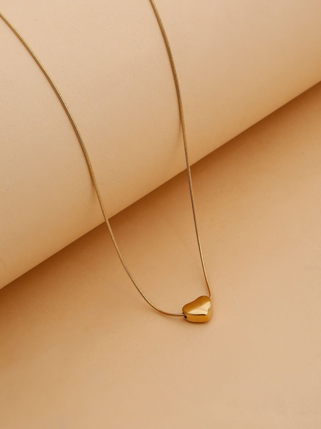 Stoln Stainless Steel Gold Toned Minimal Heart Shaped Necklace