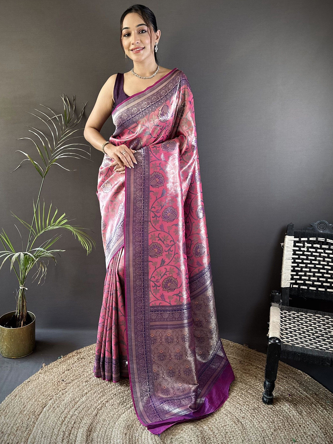 KALINI Ethnic Motifs Meenakari Saree With Blouse Piece