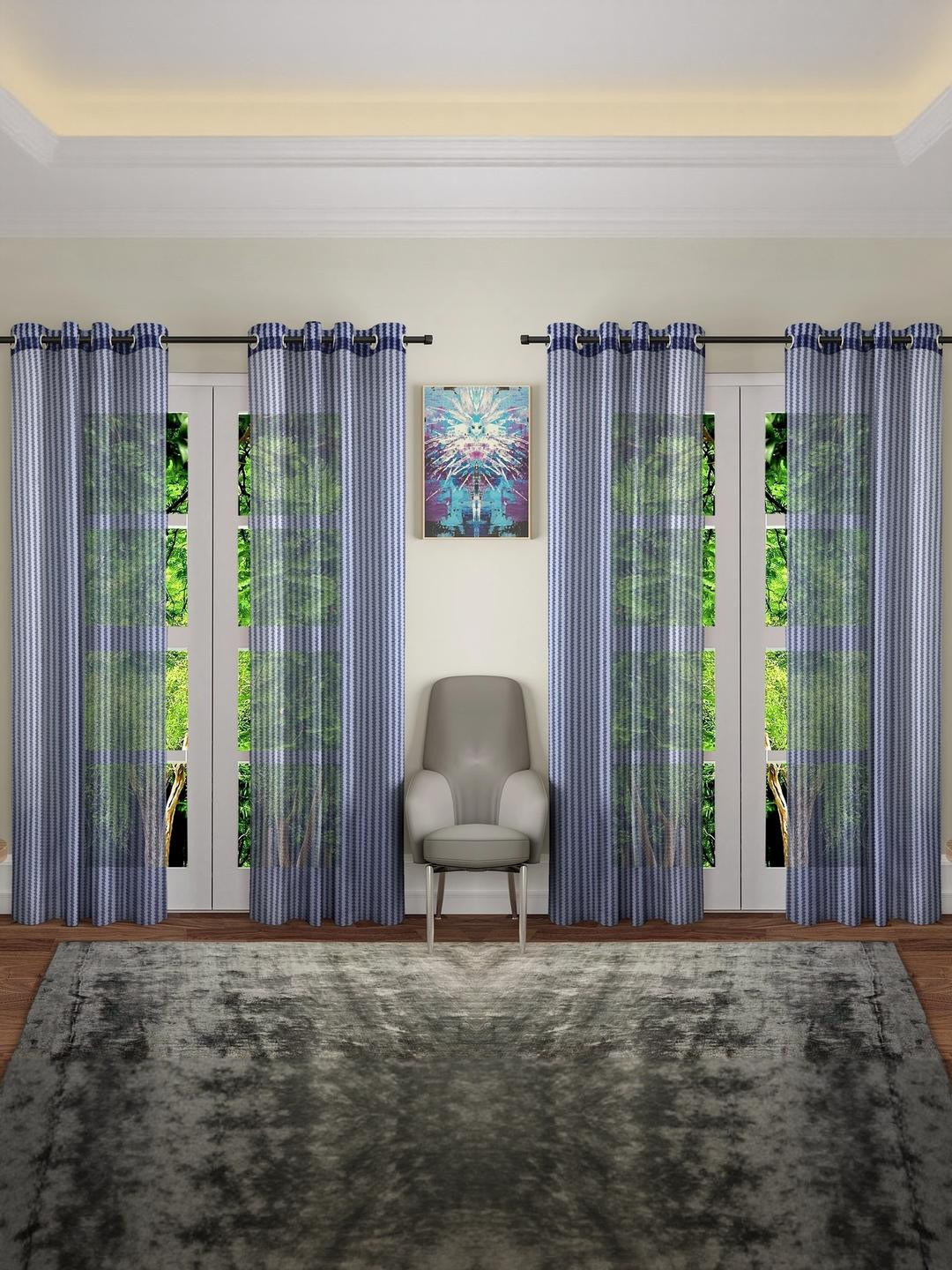 BELLA TRUE 213 cm (7 ft) Polyester Transparent Door Curtain (Pack Of 4) (Self Design, Blue)