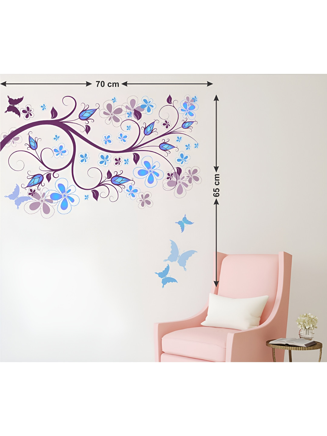 LANSTICK Purple & Blue Tree wih butterflies Printed Heat Resistance Wall Sticker