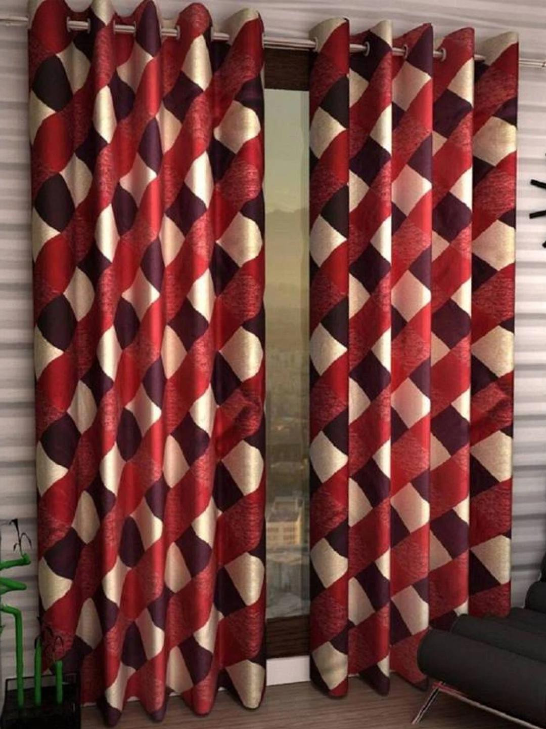 270 cm (9 ft) Polyester Semi Transparent Long Door Curtain (Pack Of 2) (Printed, Maroon)
