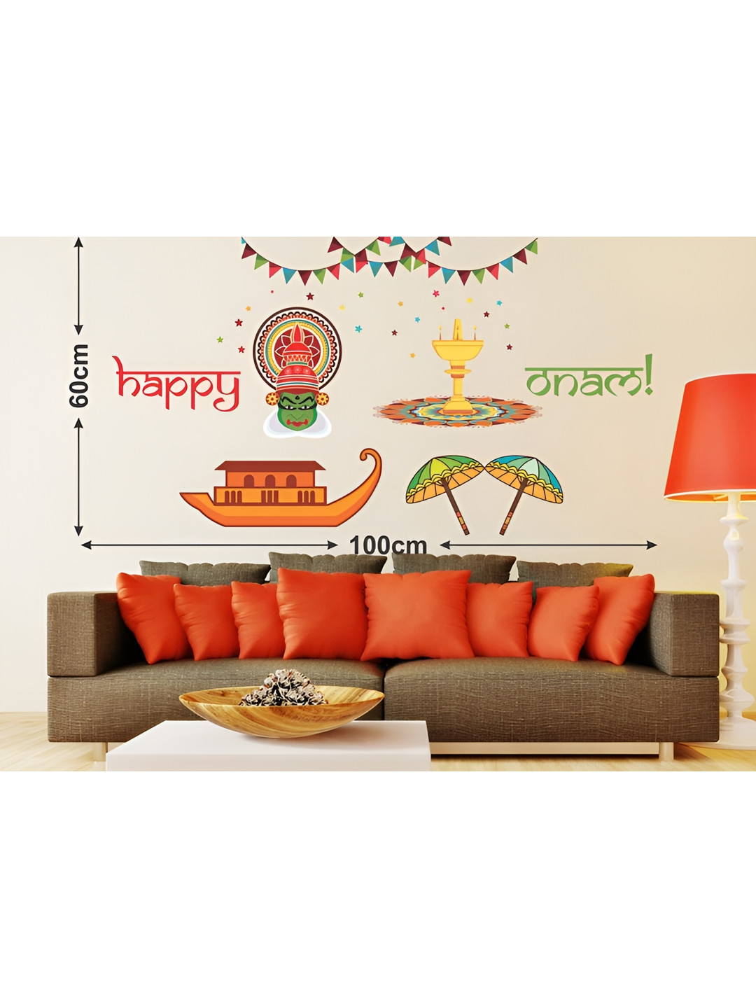 LANSTICK Orange-Coloured Happy Onam Wall Sticker