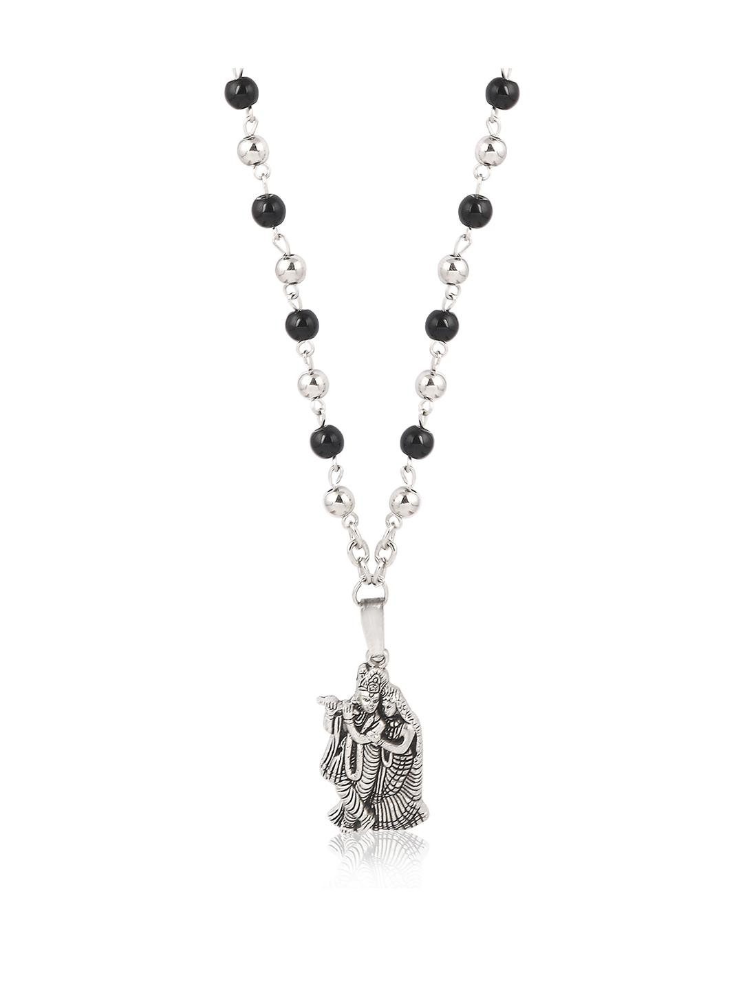 CZARDONIC Silver-Plated Radha Krishna Pendant with Chains