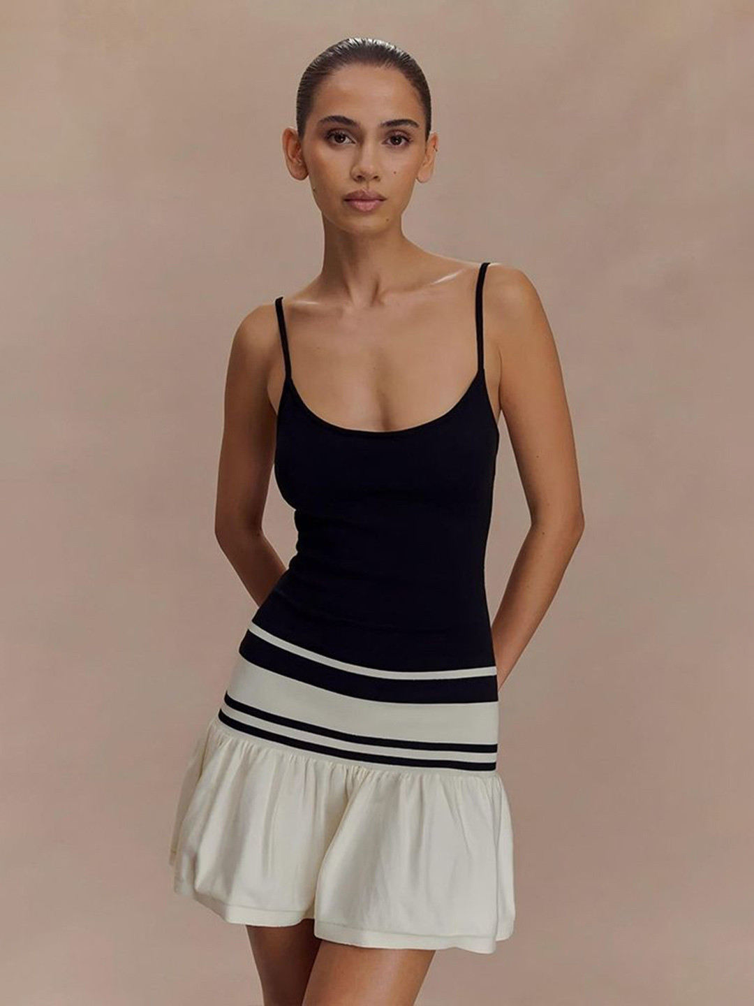 LULU & SKY Women Mini Striped Drop-Waist Dress