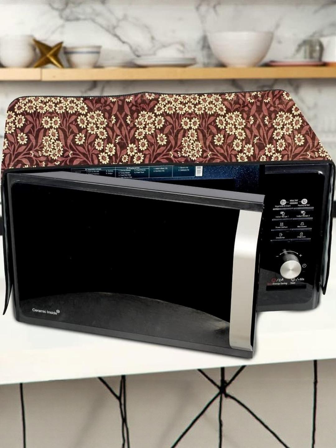 Waterproof & Dustproof PVC Microwave Oven Top Cover with 4 Utility Pockets Flor