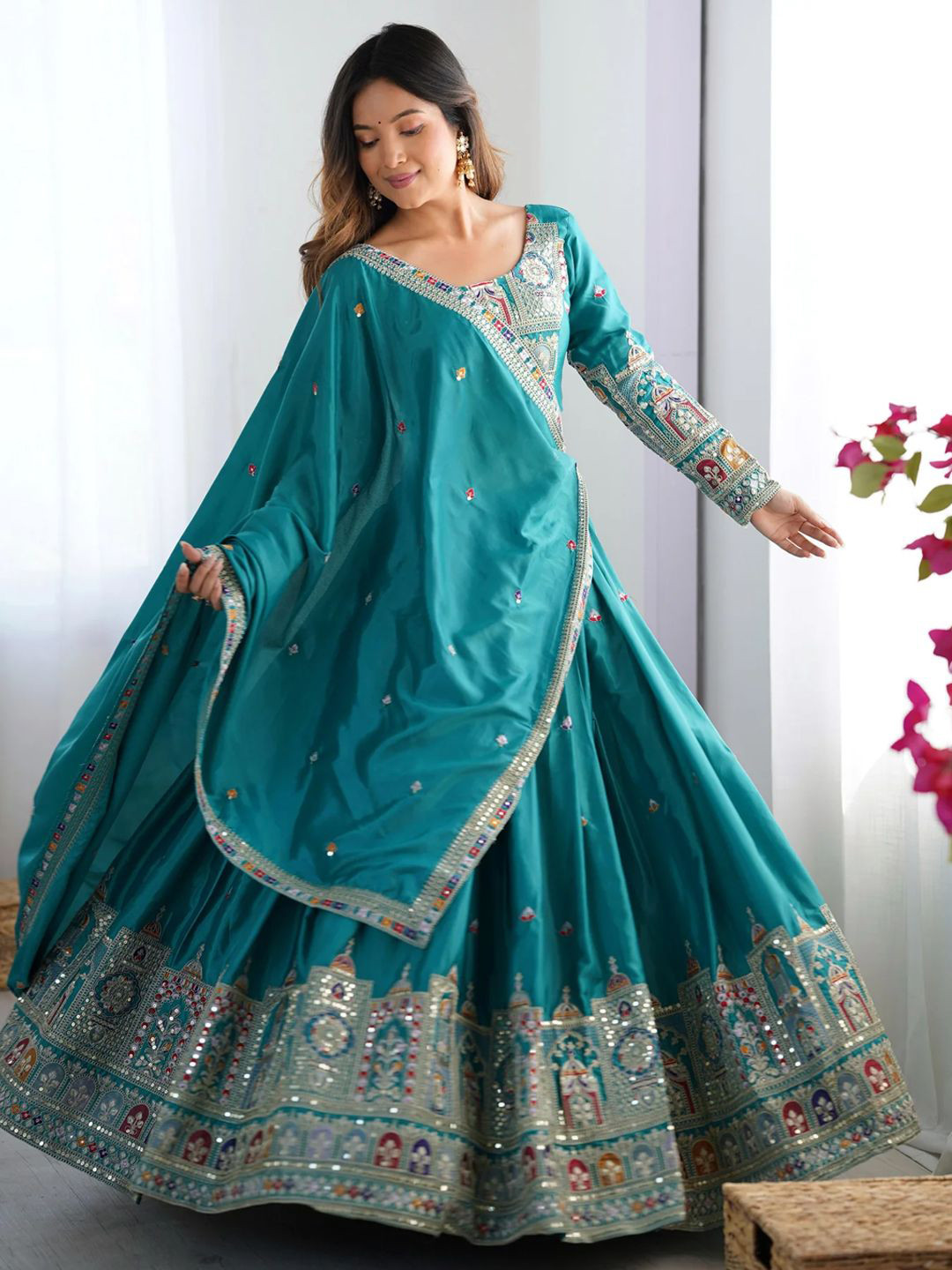Fashorama Embroidered Thread Work Semi-Stitched Lehenga & Unstitched Blouse With Dupatta