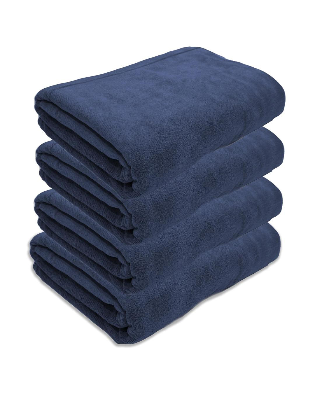Black Gold Pack of 4 Navy Blue Microfiber Bath Towel