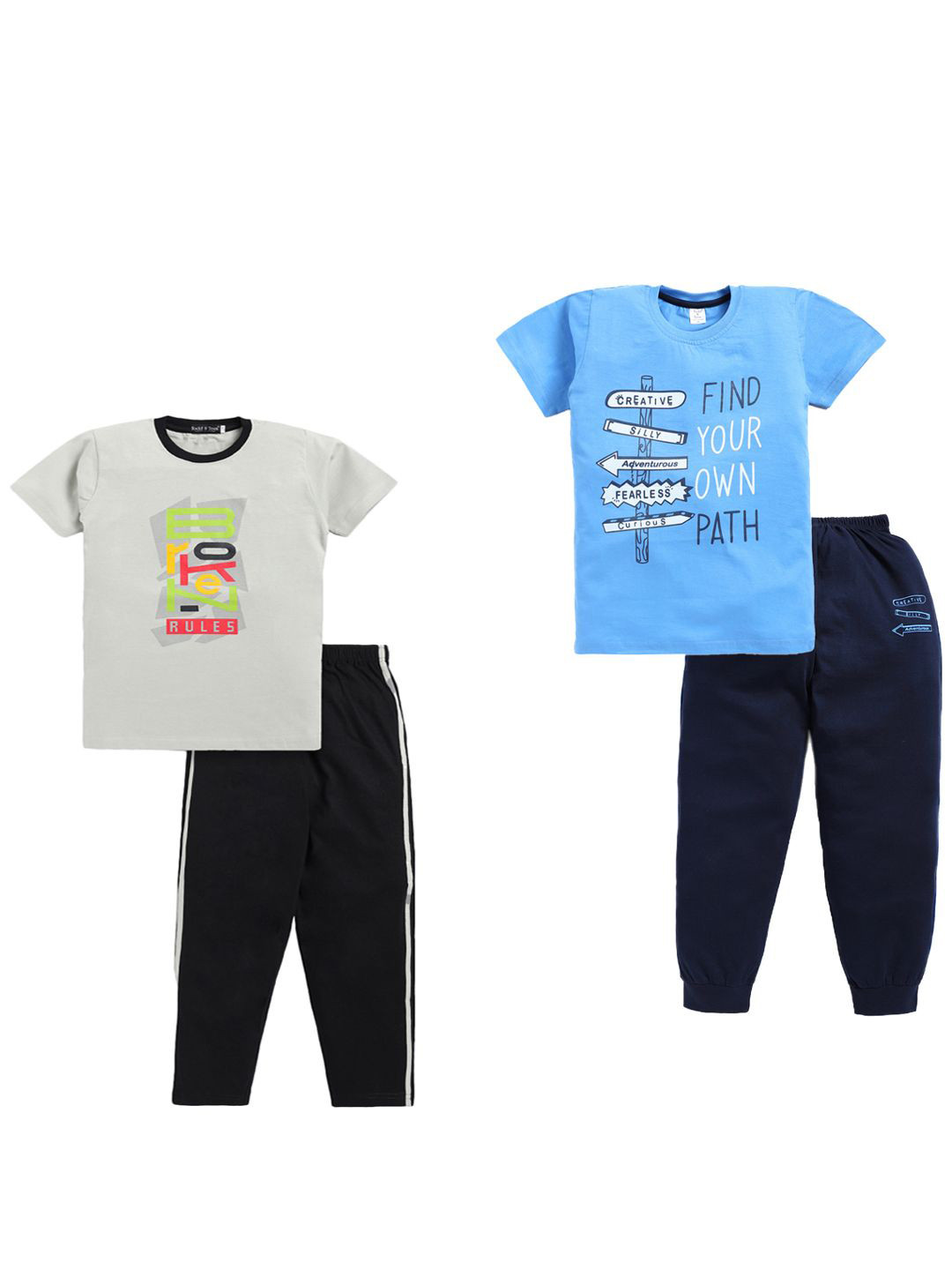 Todd N Teen Boys Pack Of 2 Printed Pure Cotton T-Shirts With Joggers