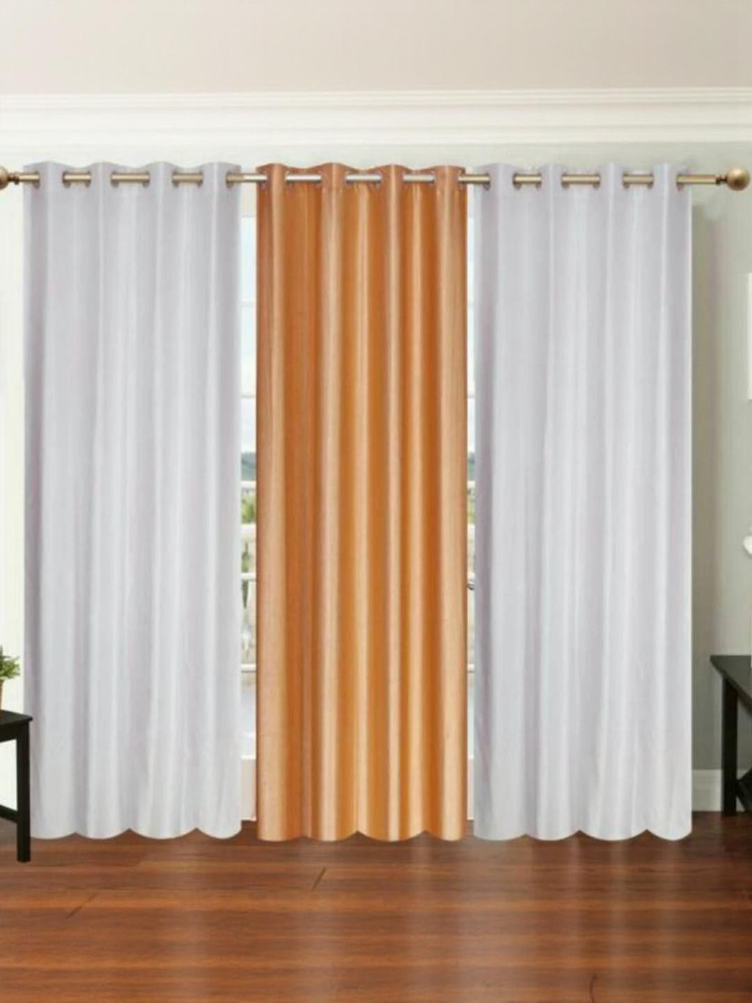 213 cm (7 ft) Polyester Semi Transparent Door Curtain (Pack Of 3) (Solid, gold ,white2)