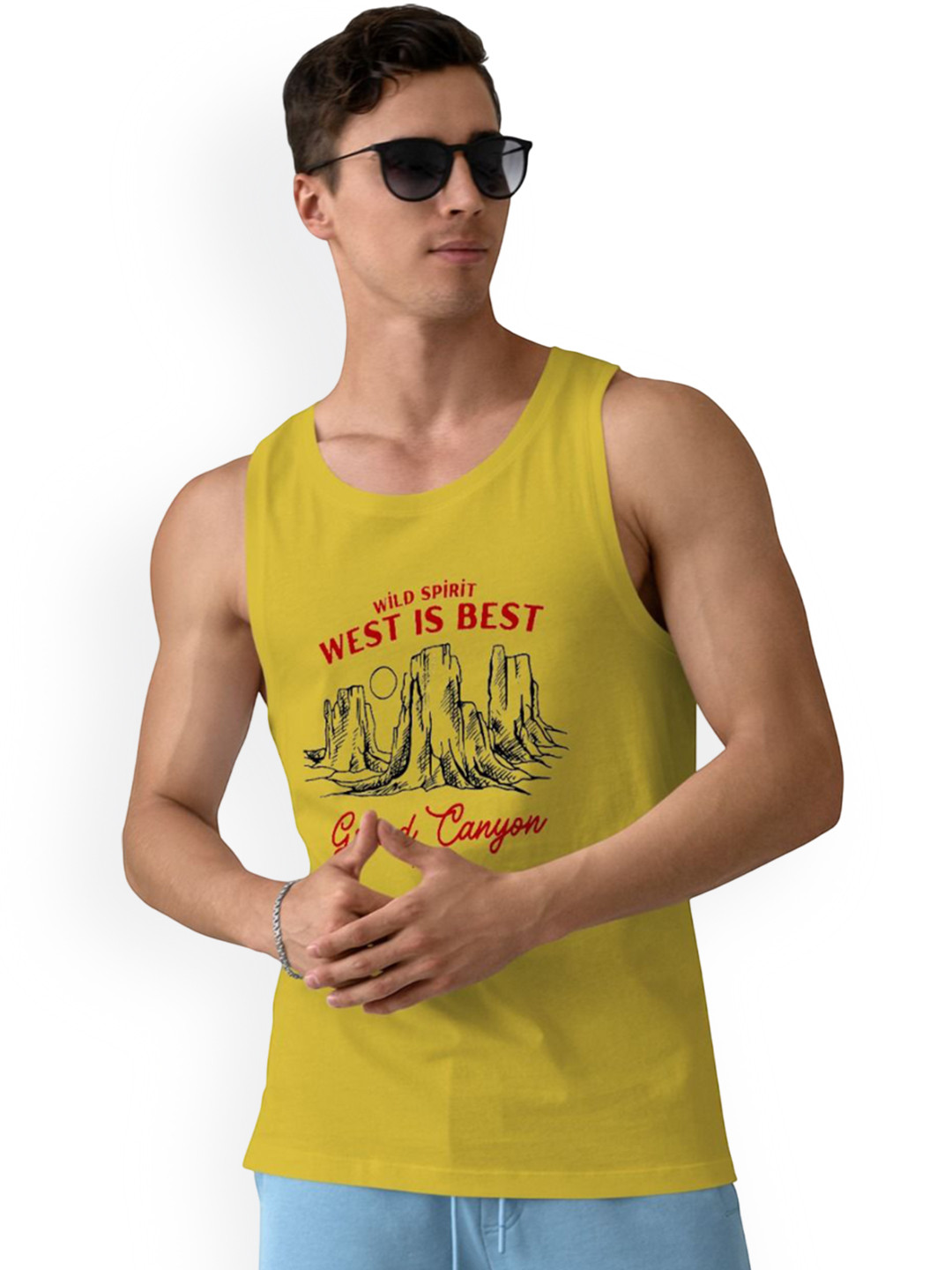 DAB SHARK Printed Round Neck Gym Vests DAB-SHARK-03-YELLOW-XS