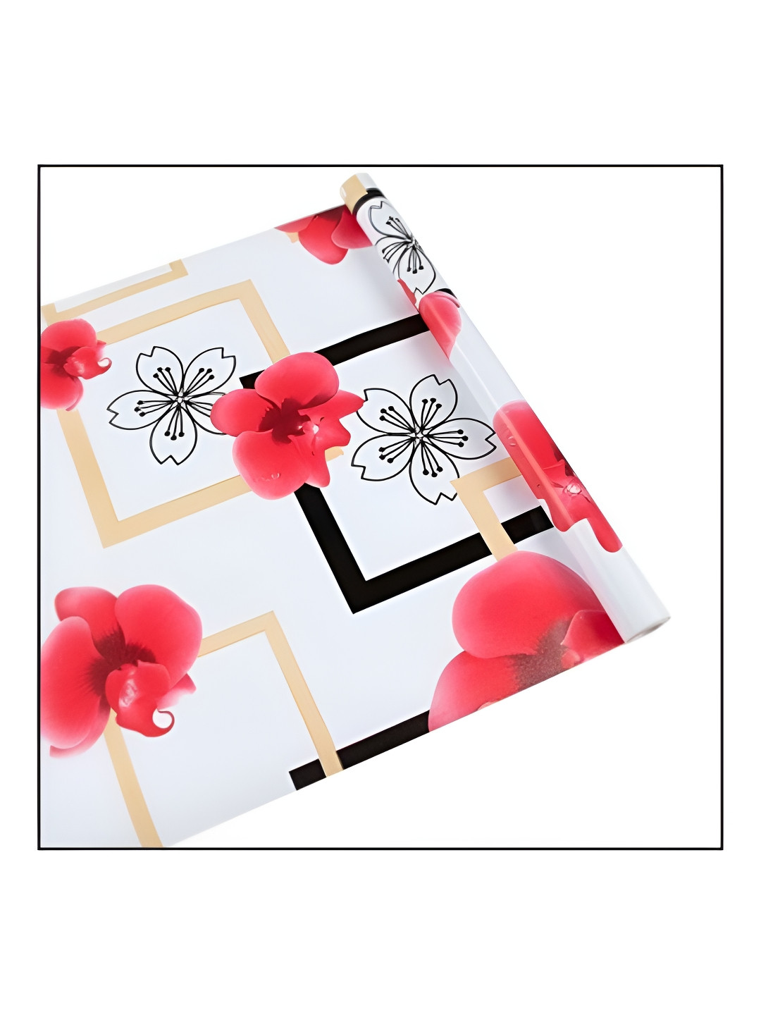 Aura White & Red Printed Waterproof Self Adhesive Wallpaper