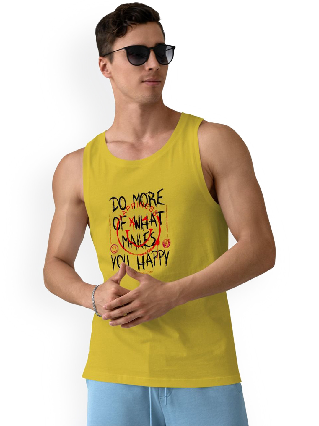 DAB SHARK Printed Round Neck Gym Vest DAB-SHARK-08-YELLOW-XS