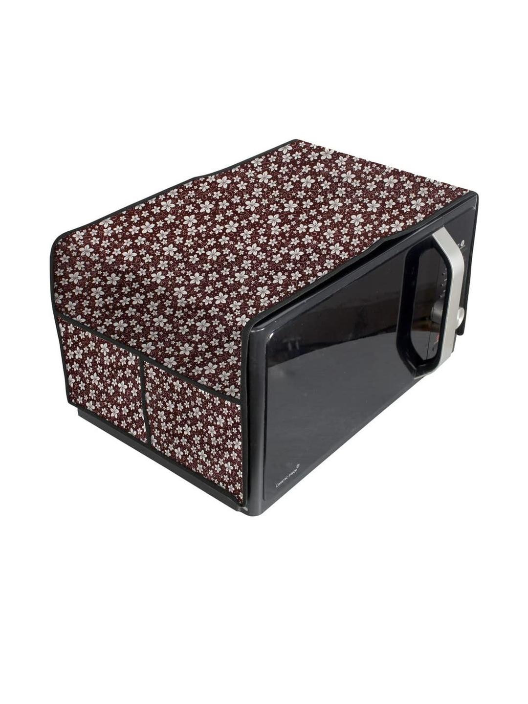 Waterproof & Dustproof PVC Microwave Oven Top Cover with 4 Utility Pockets, Flo