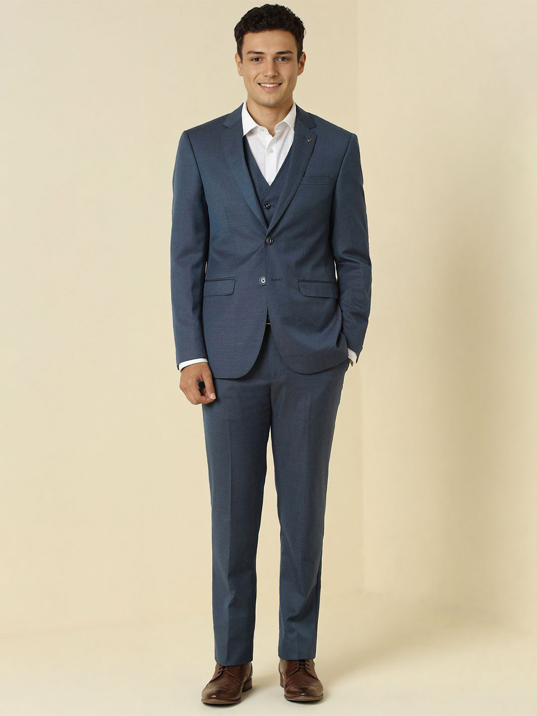 Allen Solly Men Textured Three Piece Suit