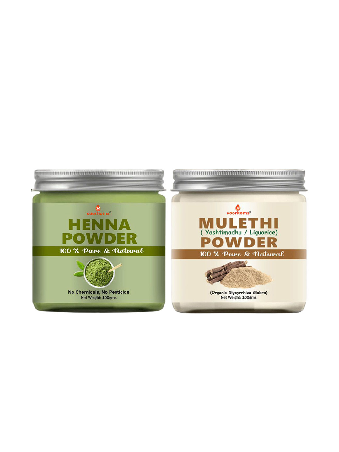 VOORKOMS Set Of 2 Henna & Mulethi Powder Hair Color- 100 g Each