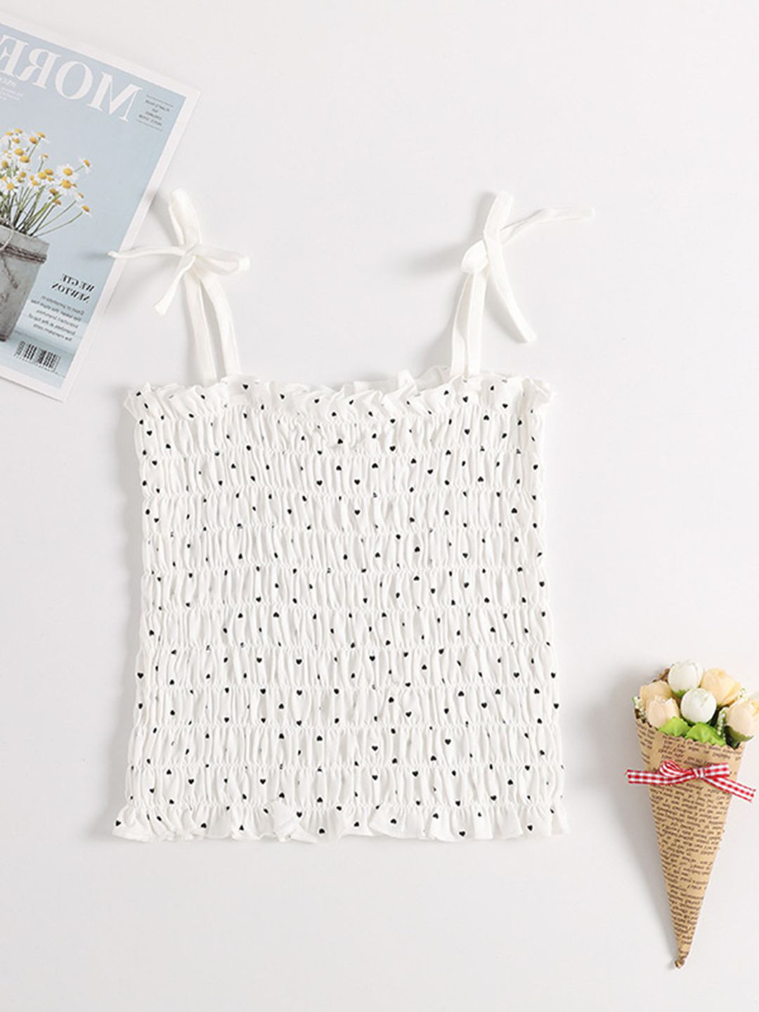 INCLUD Girls Polka Dot Printed Smocked Tank Top