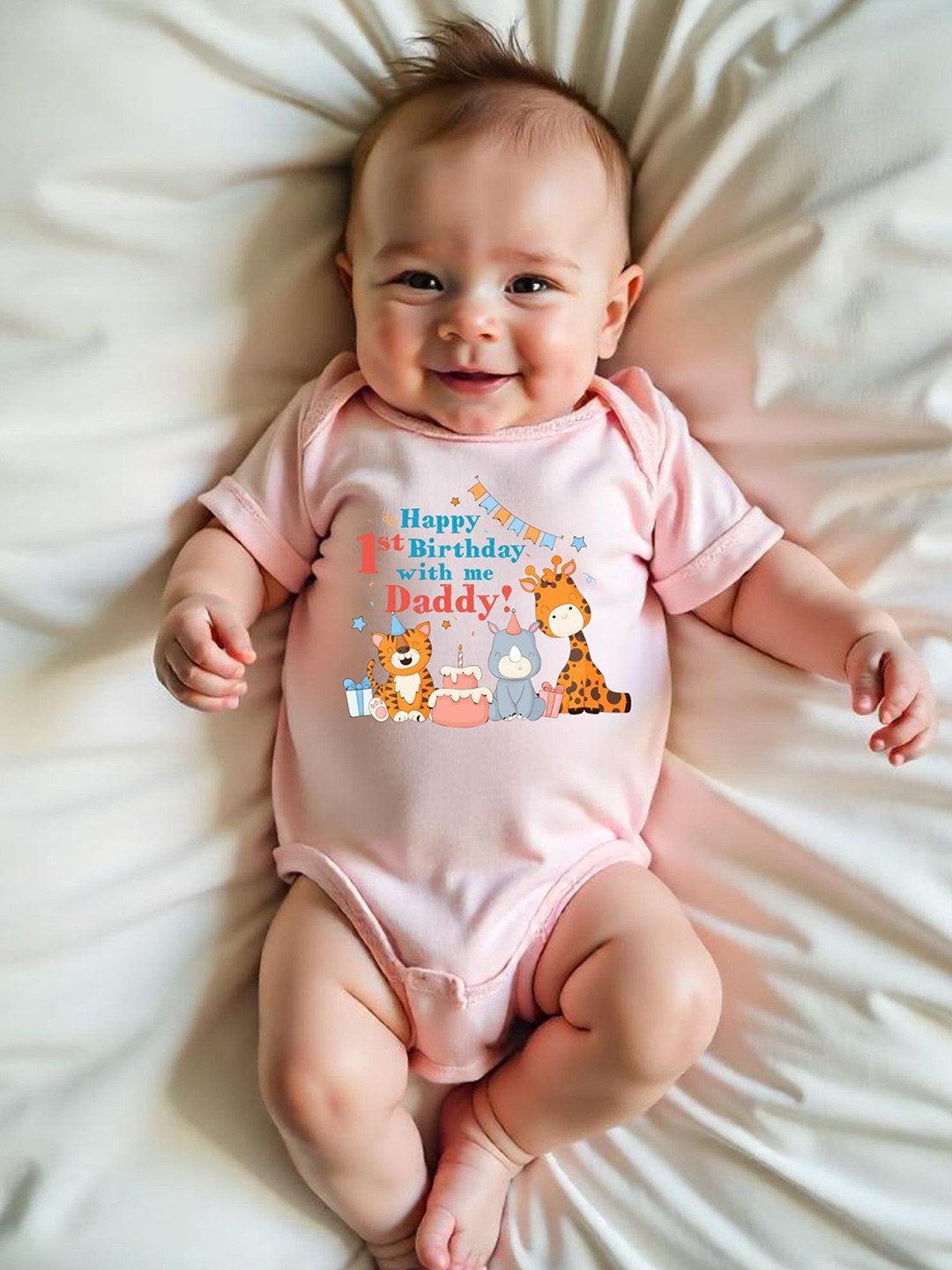 YK Infants Happy 1st Birthday With Me Daddy! Printed Cotton Bodysuit