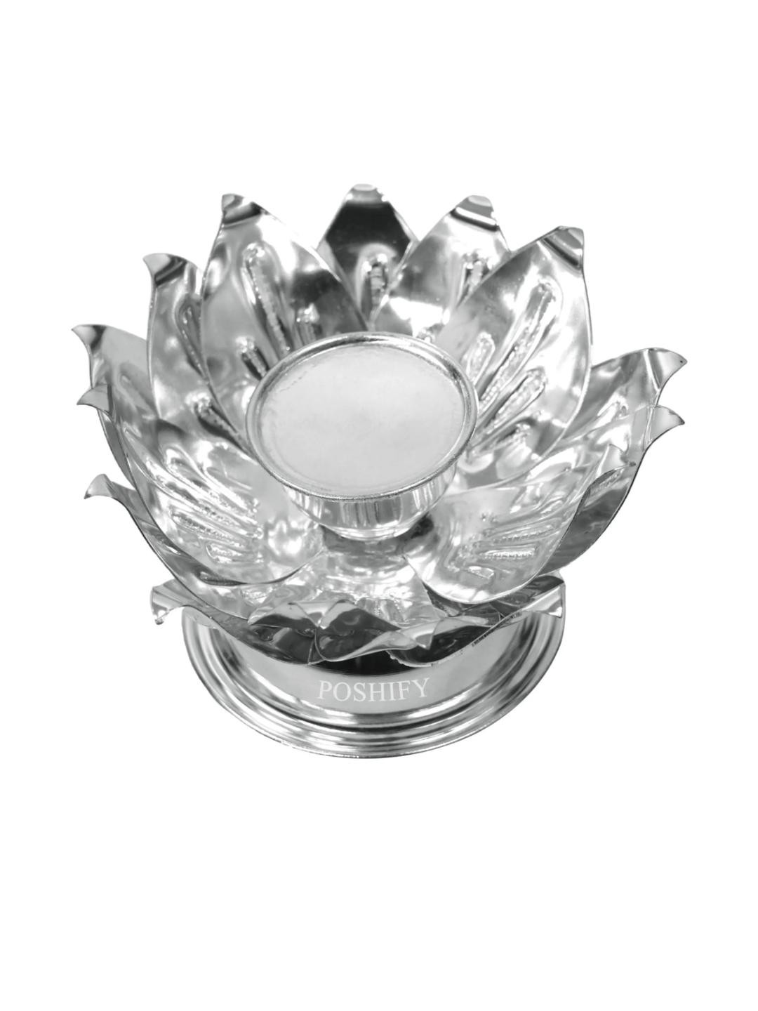 POSHIFY Lotus Diya Holder Pure German Silver for Home Decor, Pooja, Temple Decoration