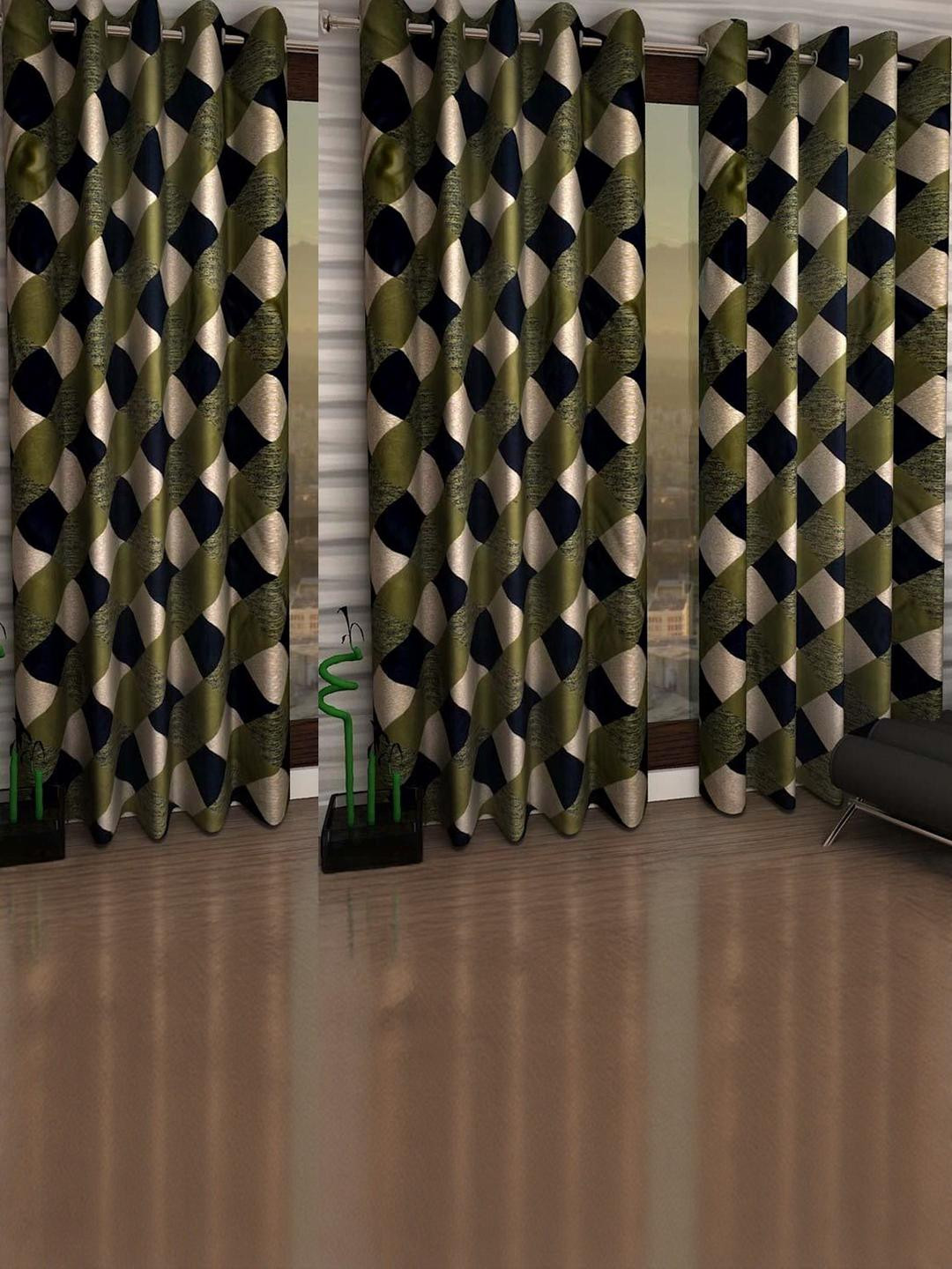 270 cm (9 ft) Polyester Semi Transparent Long Door Curtain (Pack Of 3) (Printed, Green)