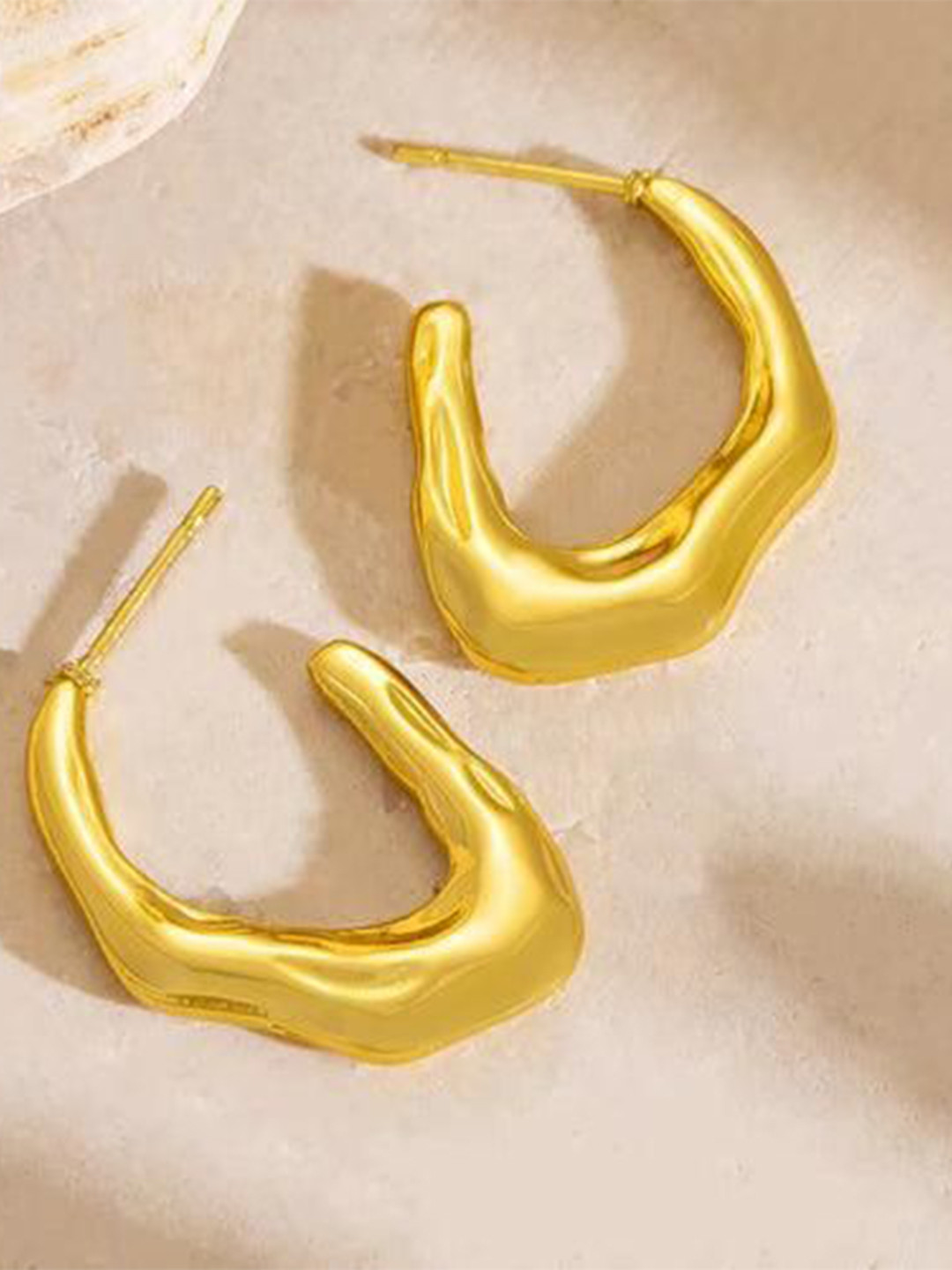 THEPANDASTOREE 18K Gold Plated Sculptural Fluid Hoops for Women