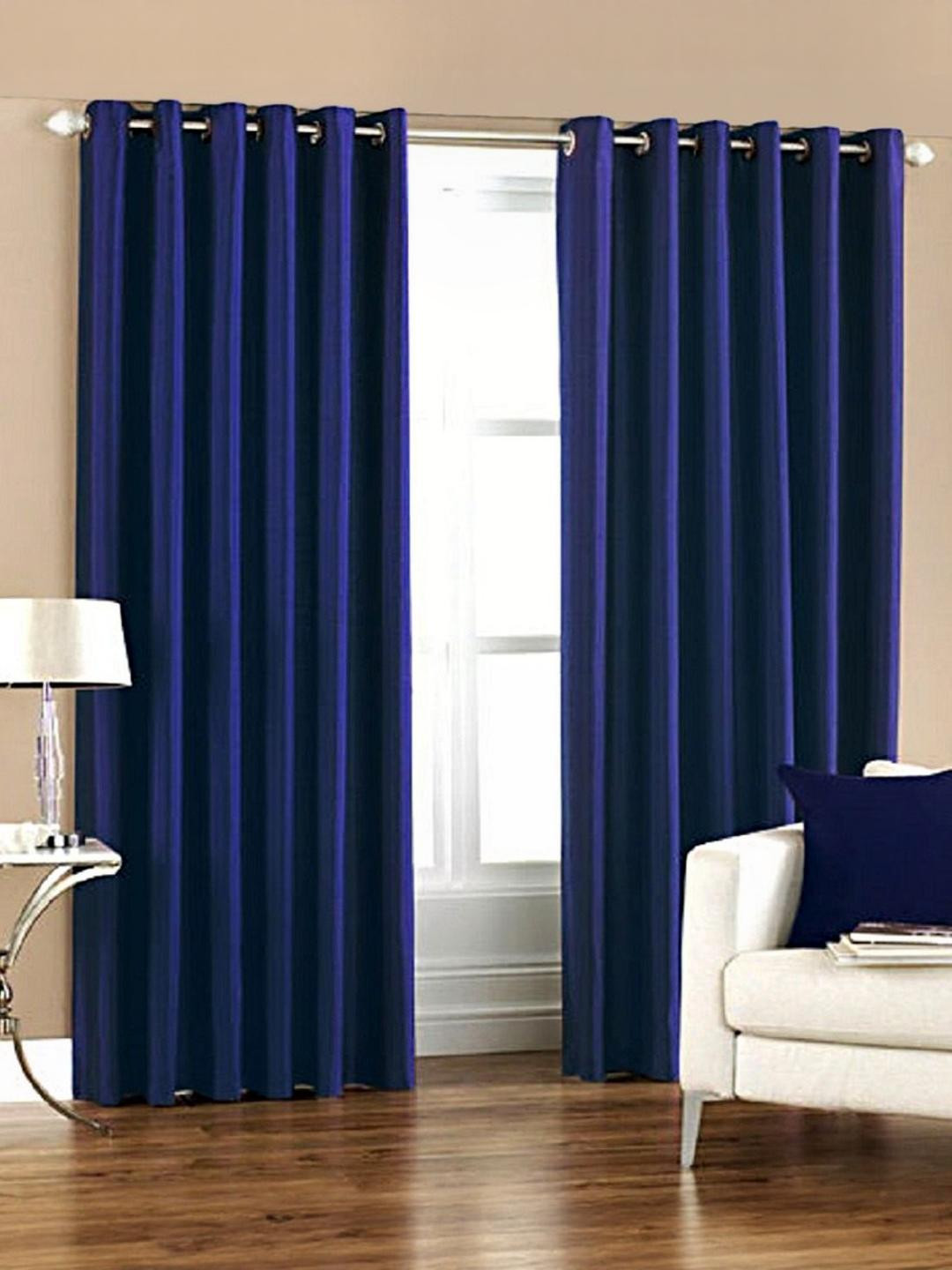 152 cm (5 ft) Polyester Semi Transparent Window Curtain (Pack Of 2) (Solid, Dark Blue)