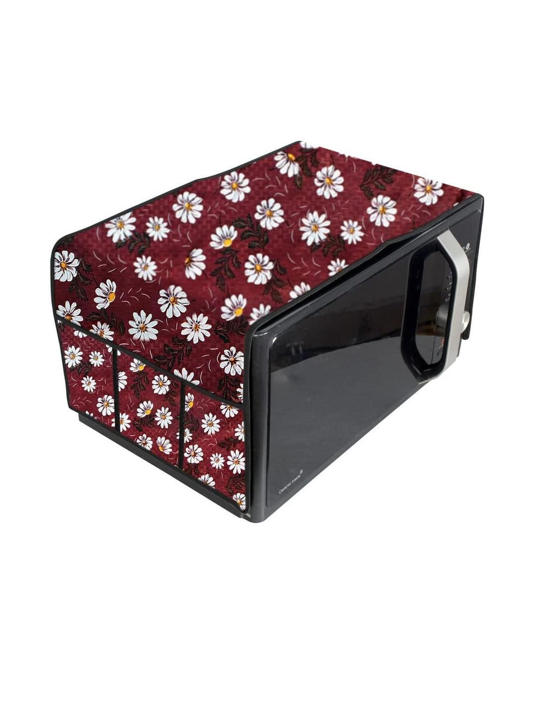 The Furnishing Tree Waterproof & Dustproof PVC Microwave Oven Top Cover with 6 Utility Pockets, Flo